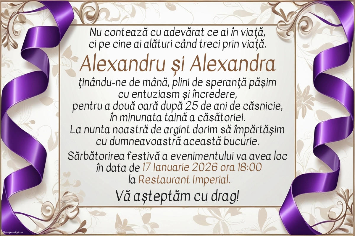 Invitație pentru nunta de argint