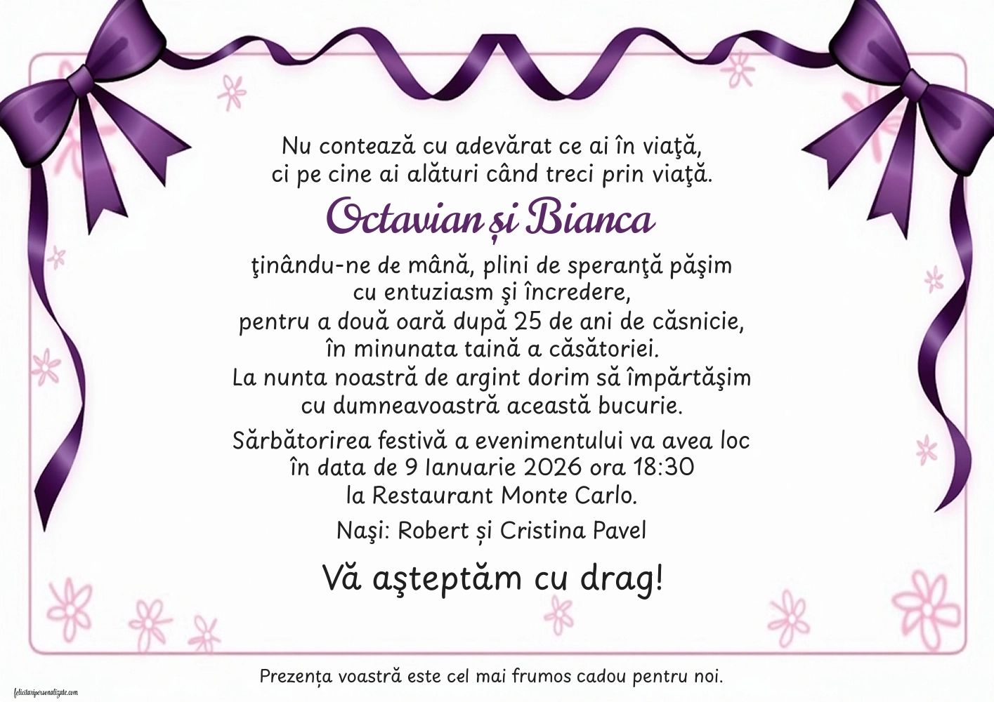 Invitație pentru nunta de argint