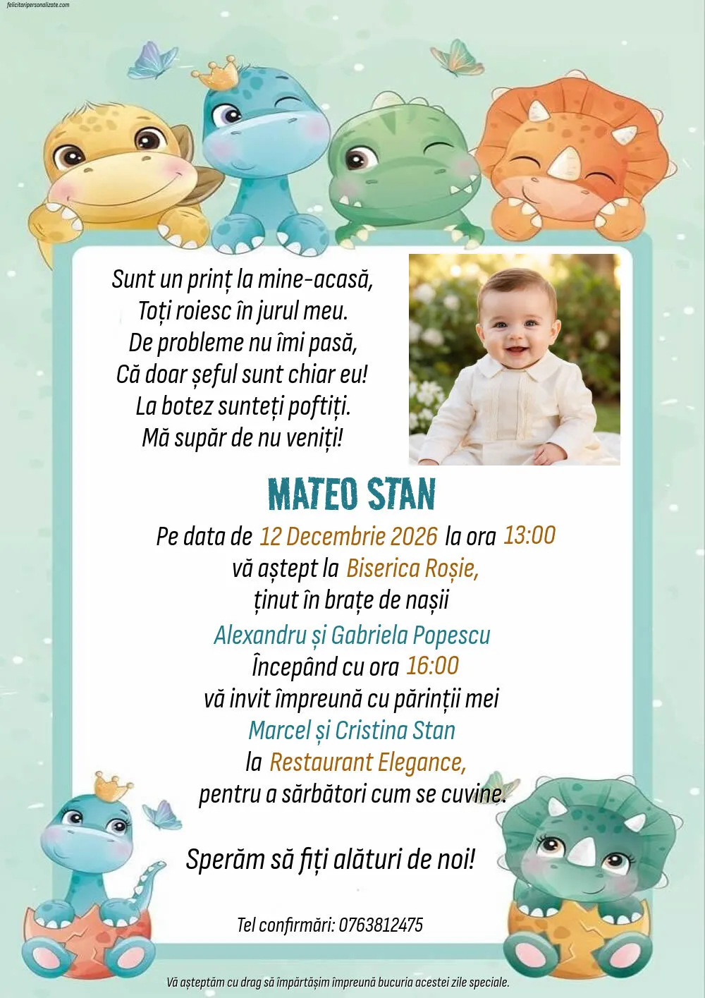 Invitație cu dinozaur
