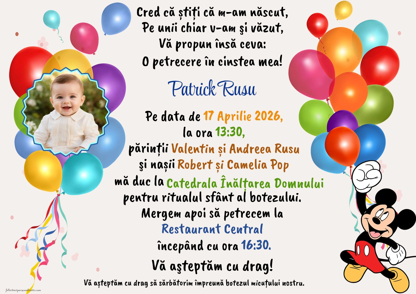 Invitație cu Mickey Mouse