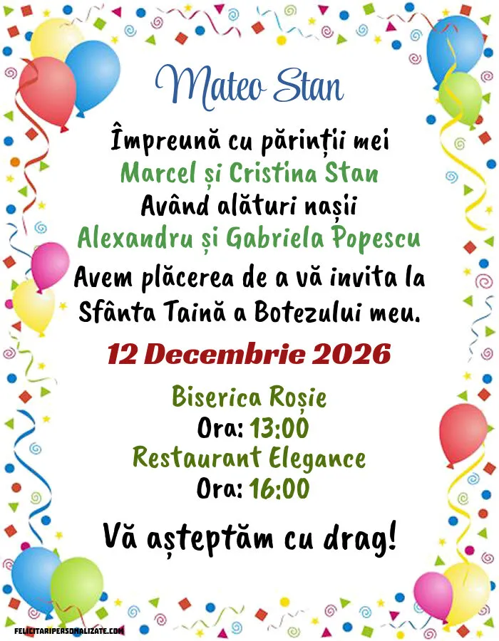 Invitație cu confeti