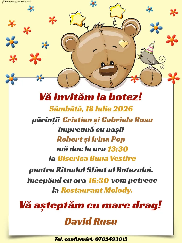 Invitație cu ursuleț