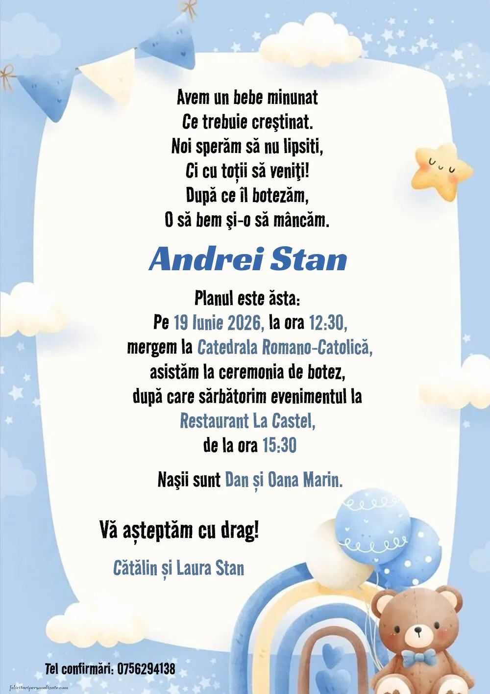 Invitație cu ursuleț