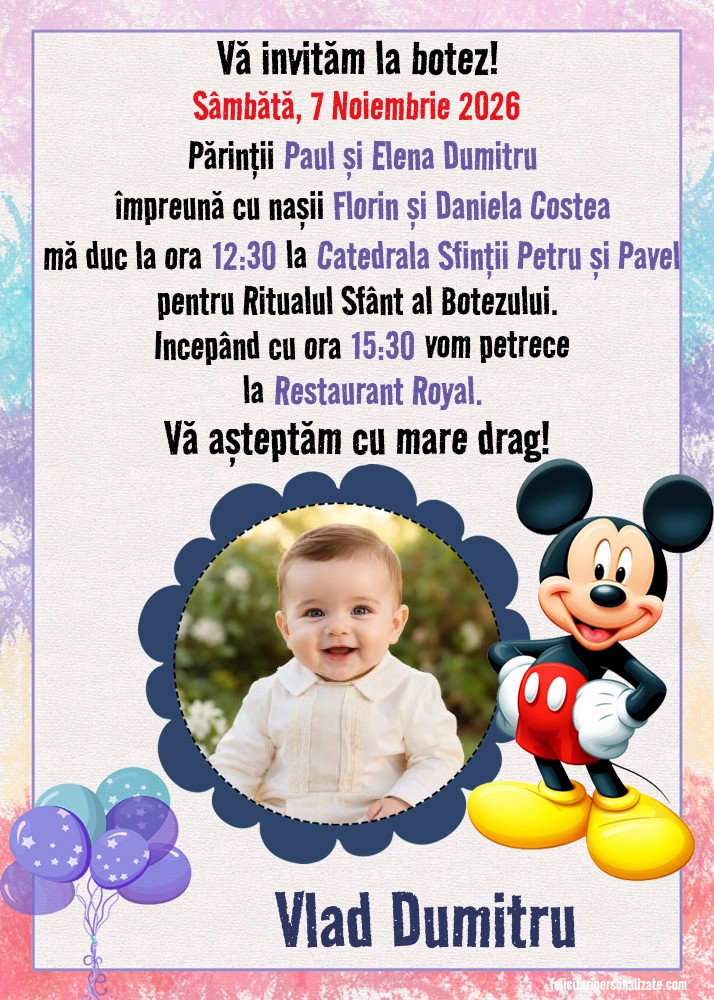 Invitație cu Mickey Mouse