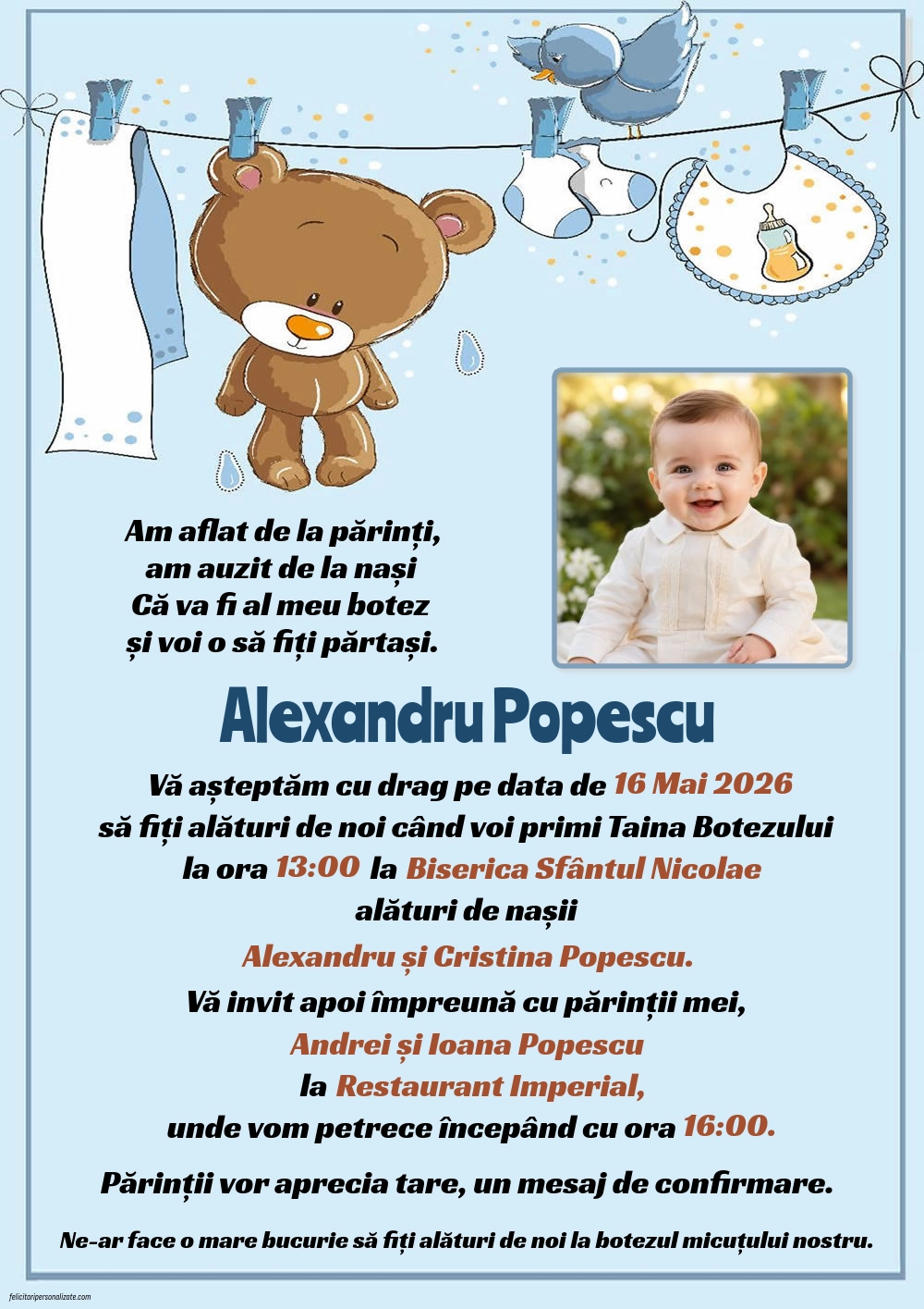 Invitație cu ursuleț