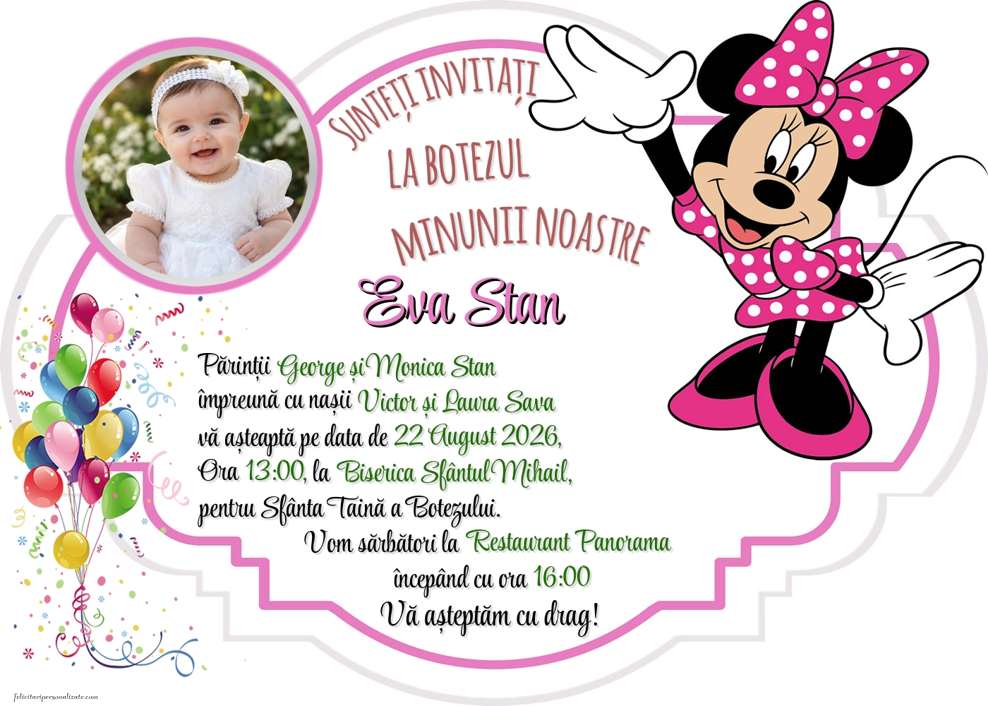 Invitație cu Minnie Mouse