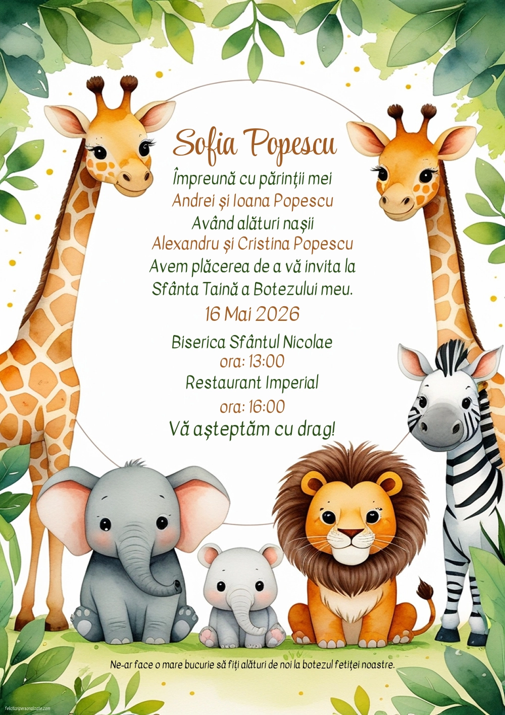 Invitație cu girafă
