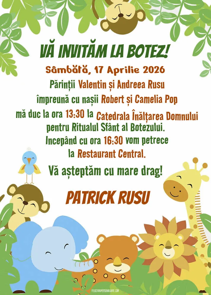 Invitație cu tema jungle