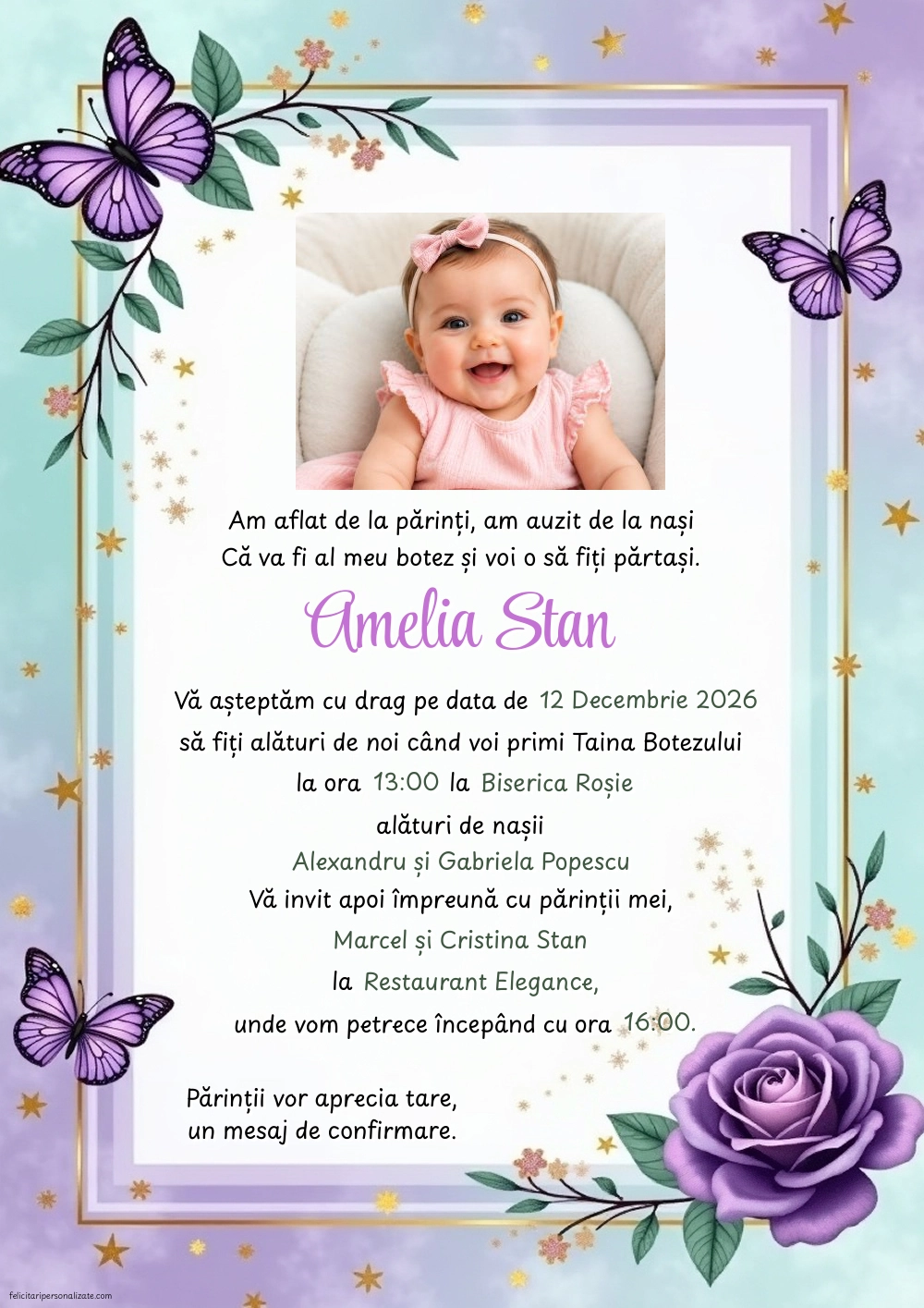 Invitație cu fluturi