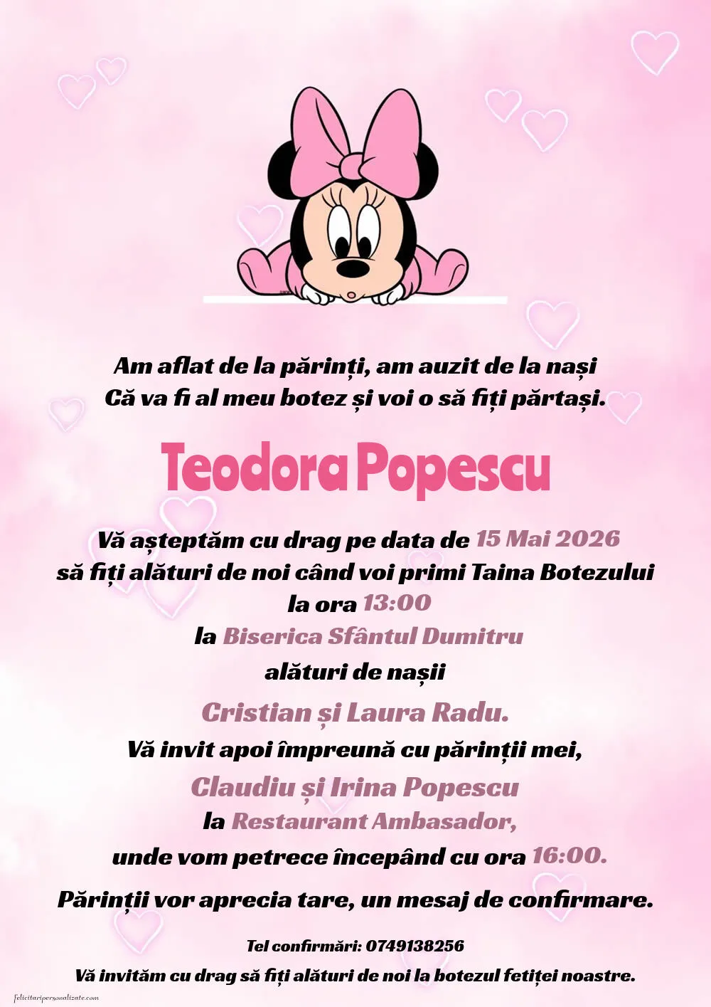 Invitație cu Minnie Mouse