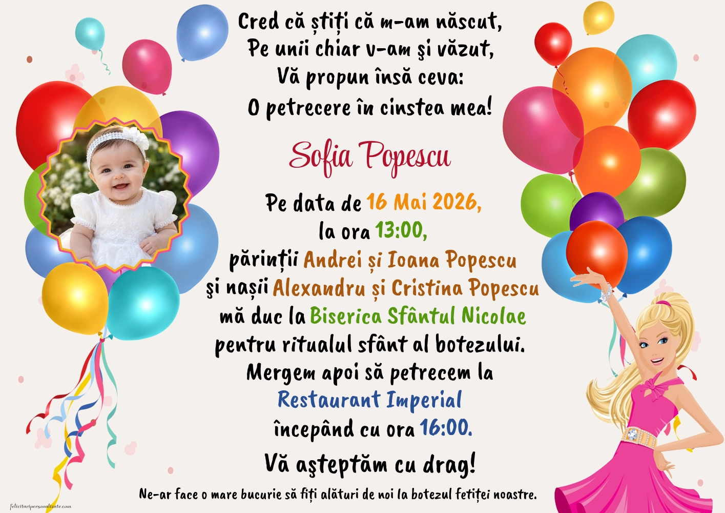 Invitație cu Barbie
