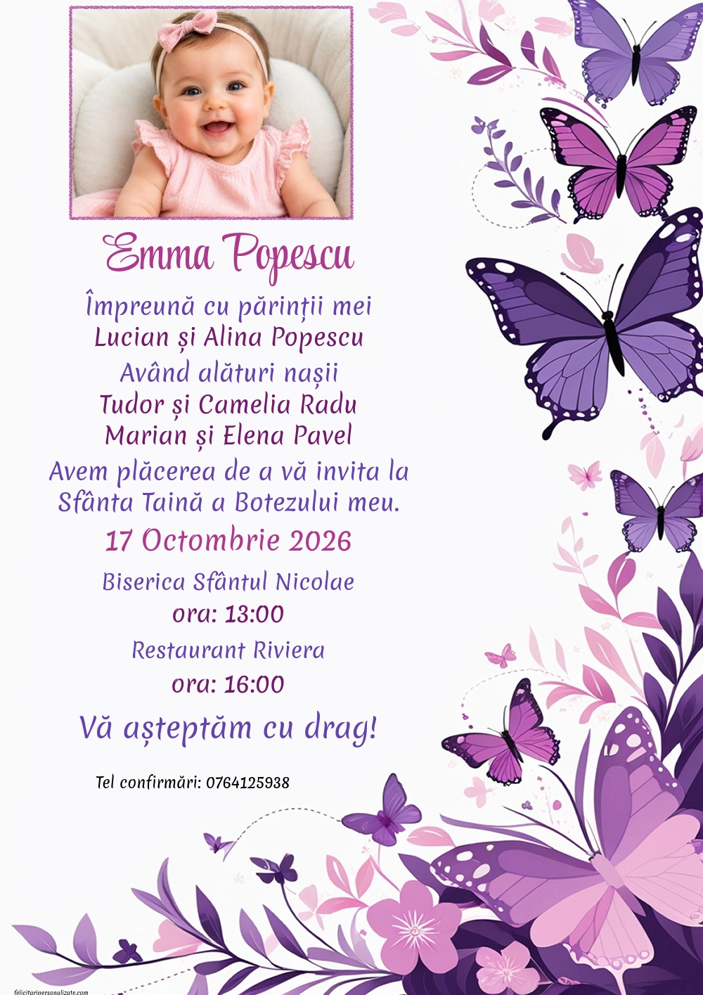 Invitație cu fluturi