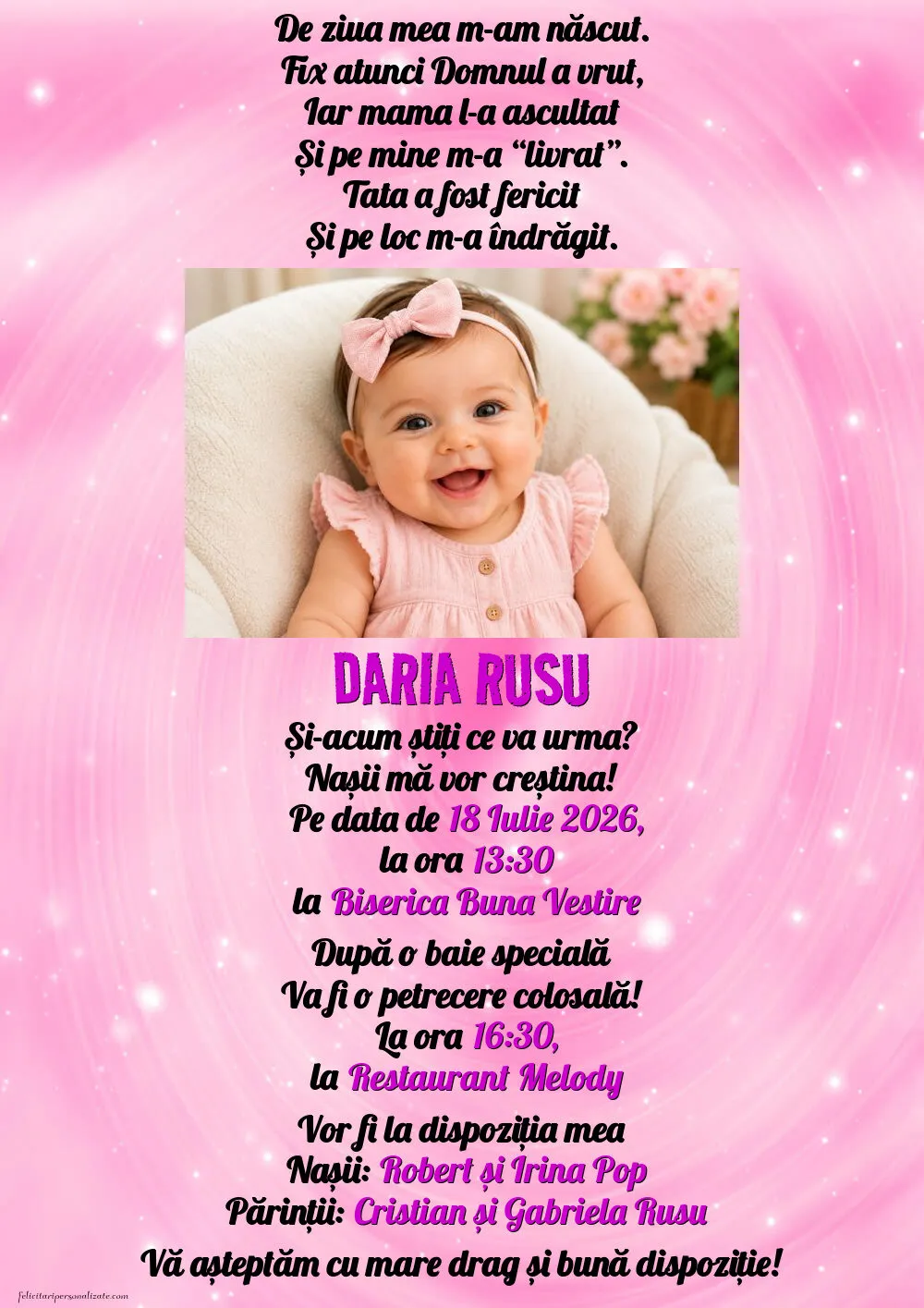 Invitație pentru fete