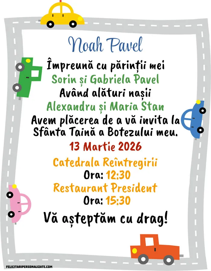 Invitație cu mașini
