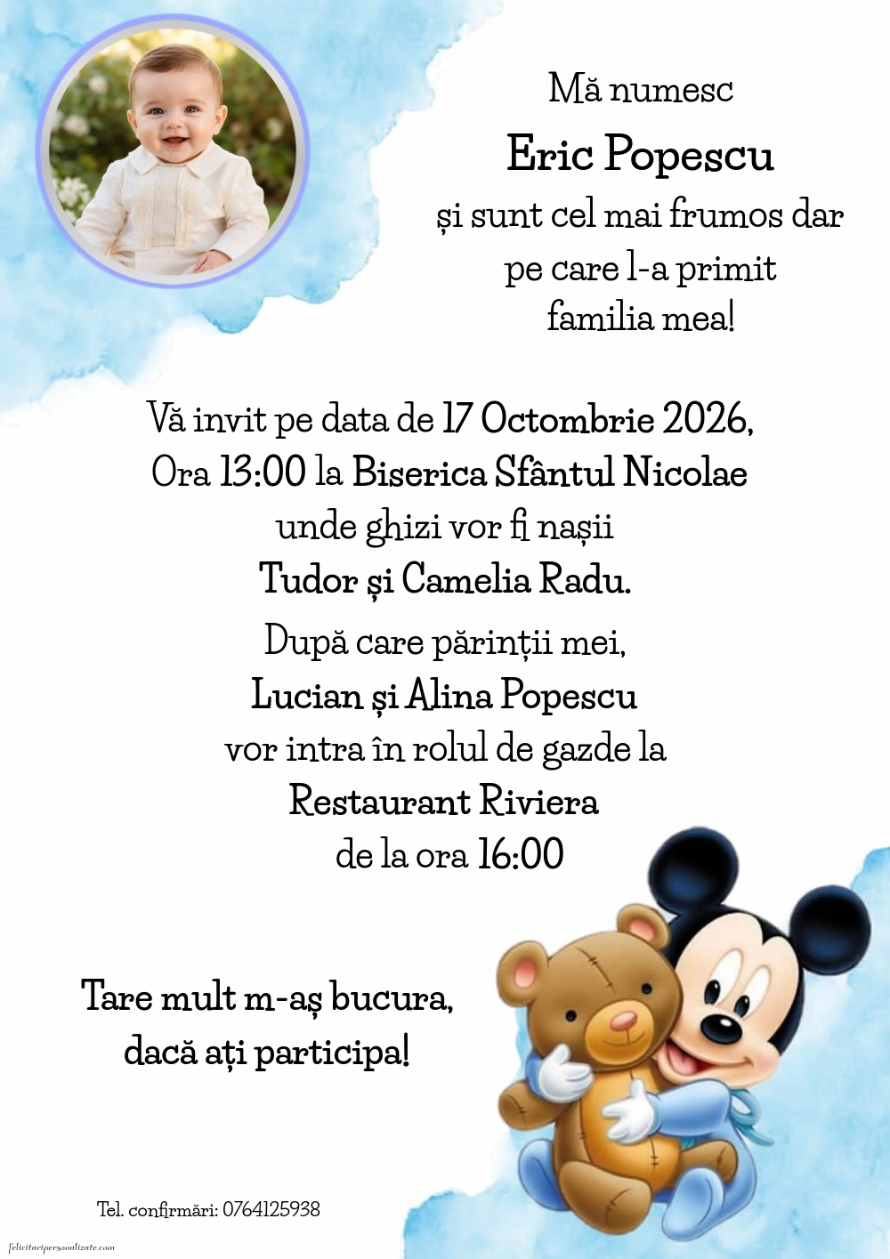 Invitație cu Mickey Mouse