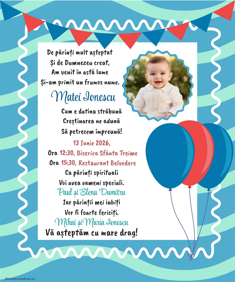 Invitație cu baloane