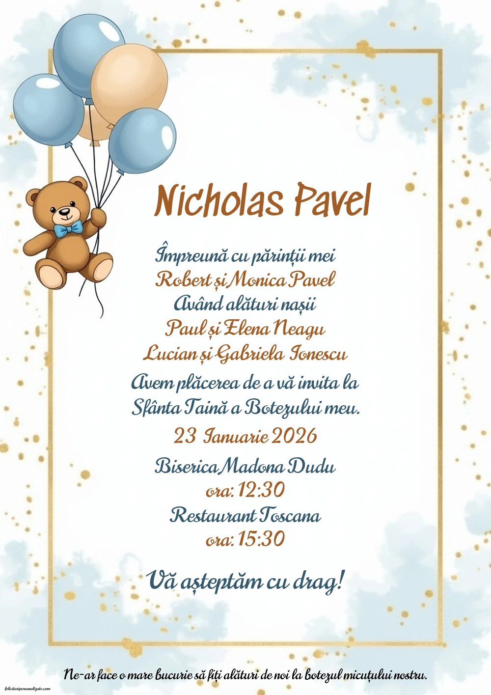 Invitație cu Teddy