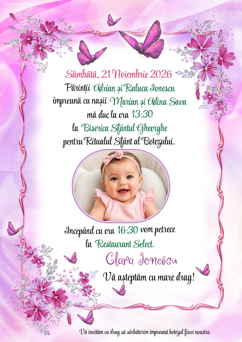 Invitație cu fluturi