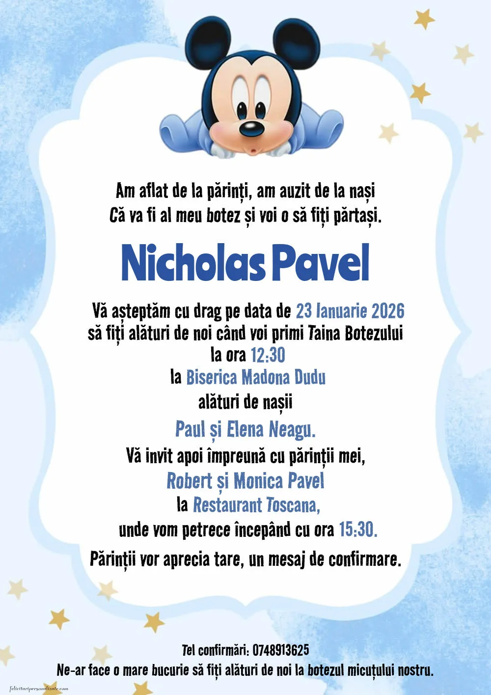 Invitație cu Mickey Mouse