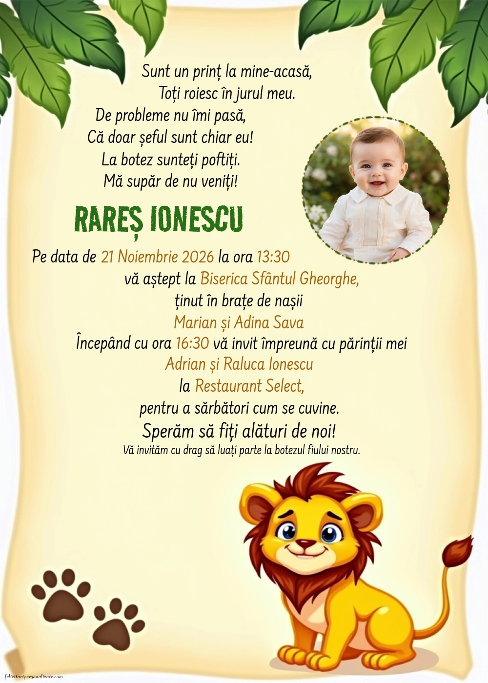 Invitație cu tema jungle