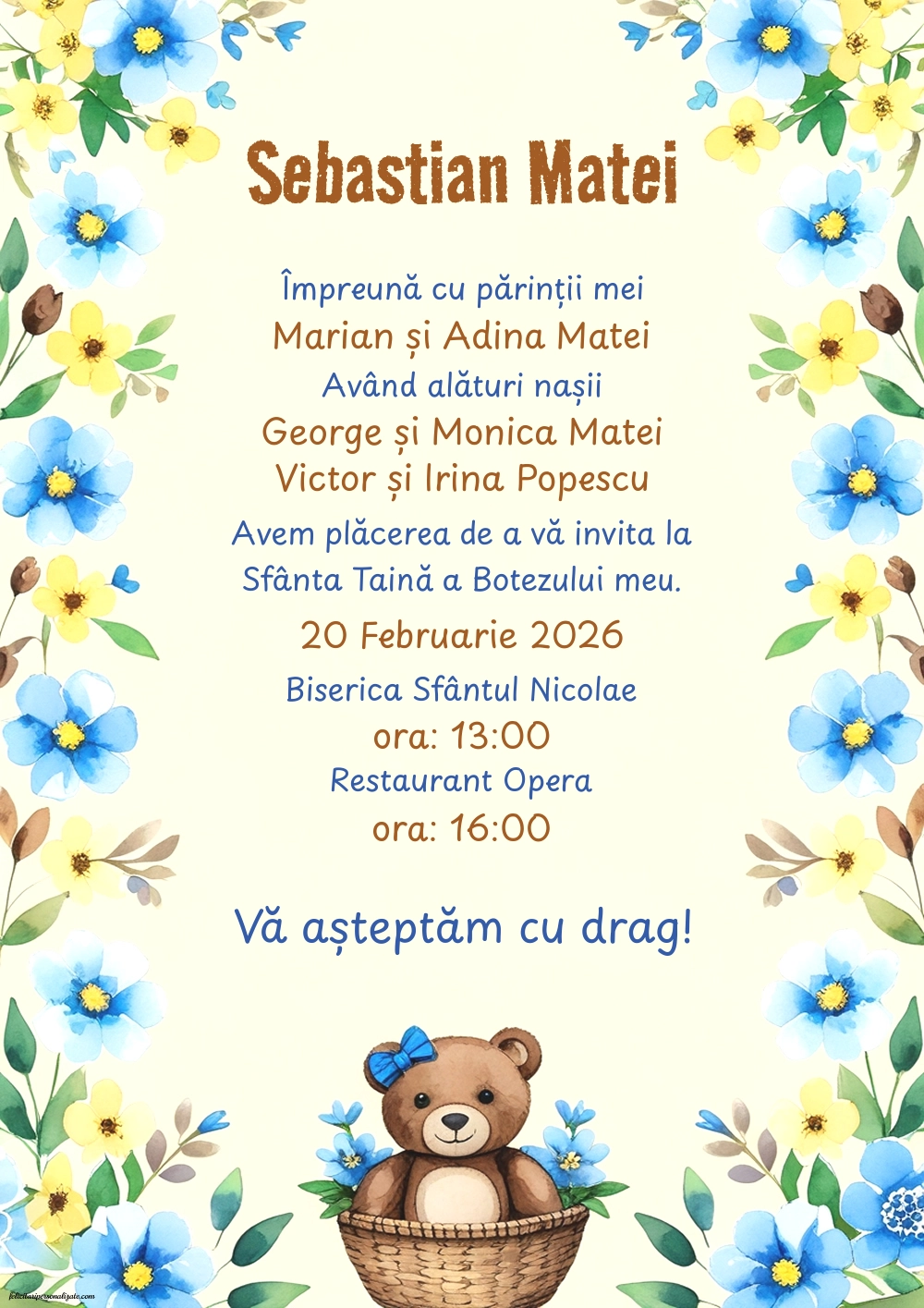 Invitație cu Teddy