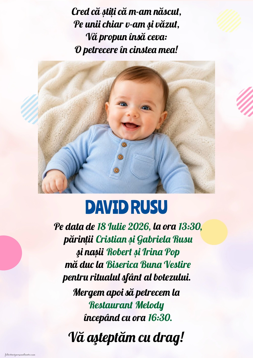 Invitație pentru băieți