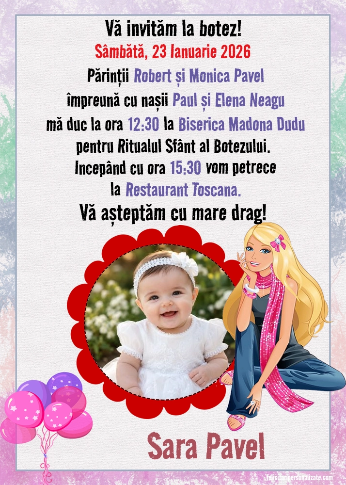 Invitație cu Barbie
