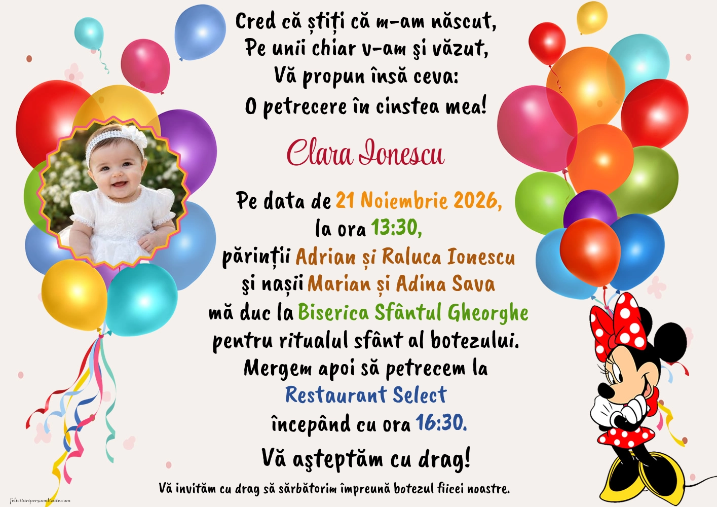 Invitație cu Minnie Mouse