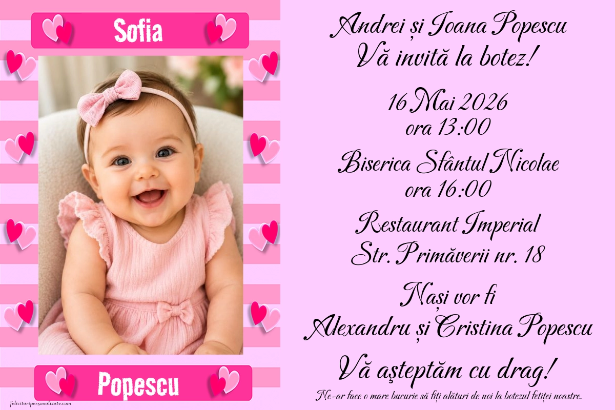 Invitație cu inimioare