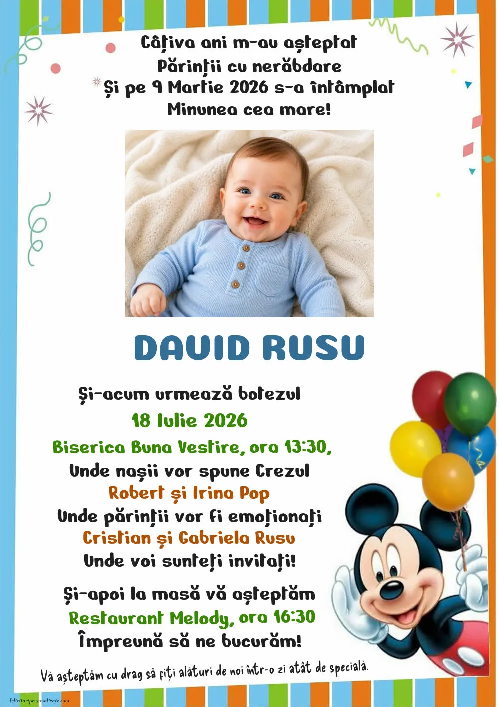 Invitație cu Mickey Mouse