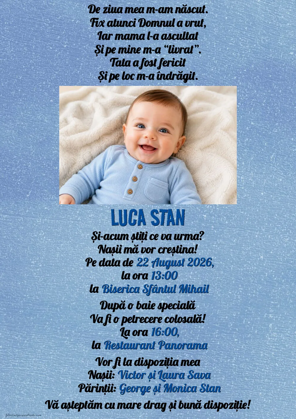 Invitație pentru băieți