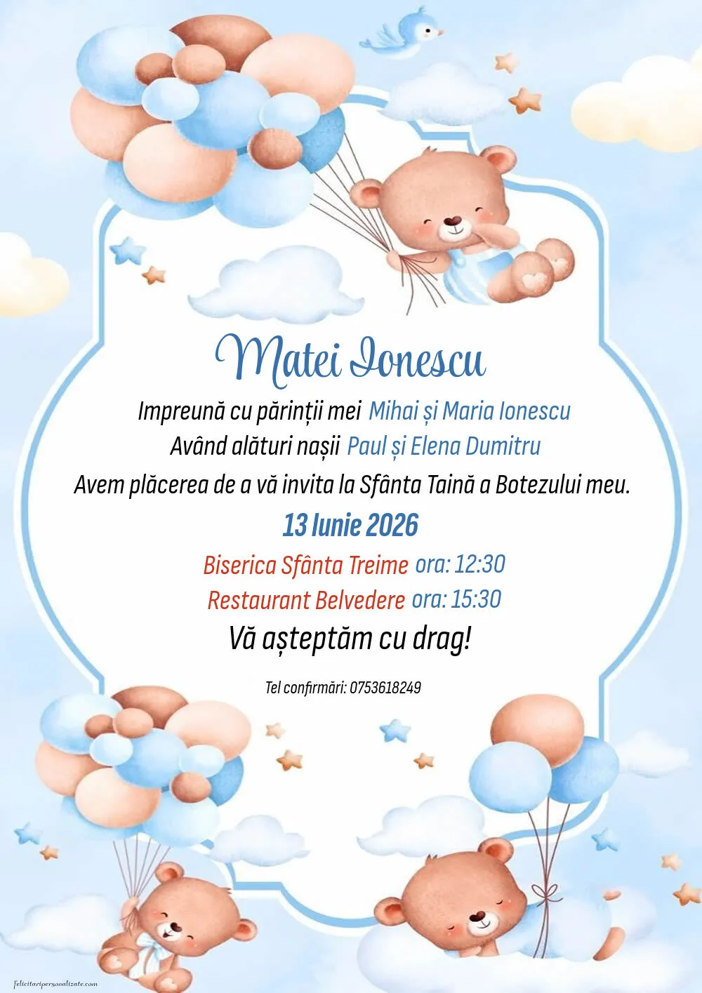 Invitație cu ursuleț