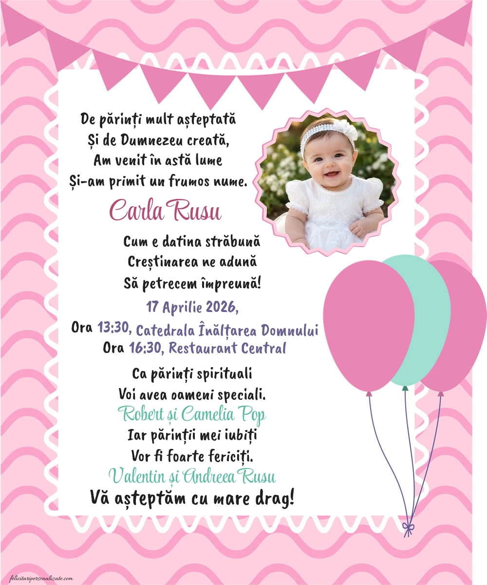Invitație cu baloane