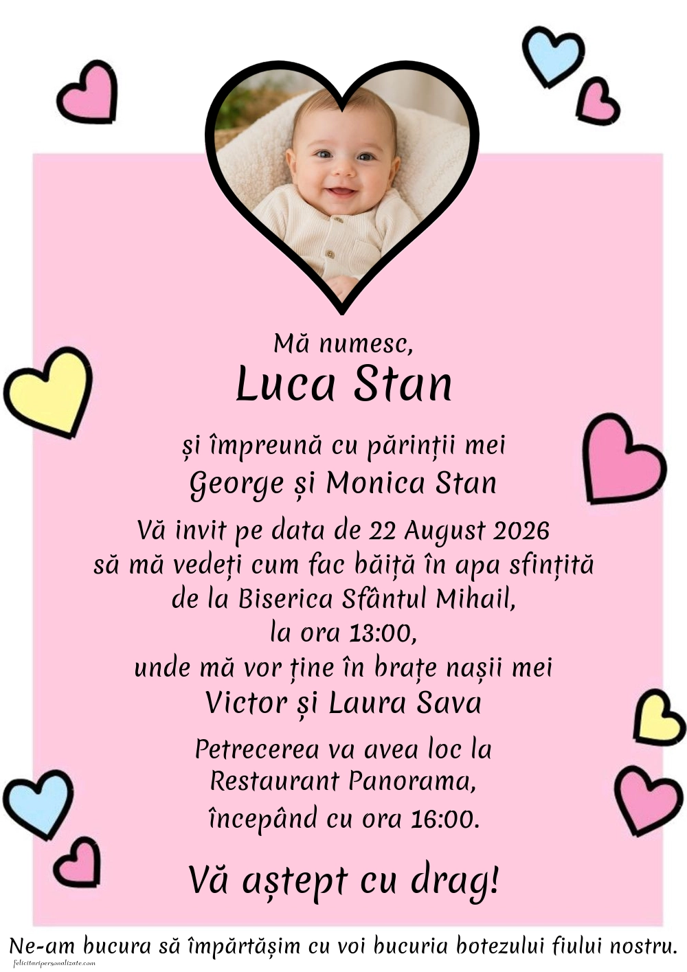 Invitație cu inimioare