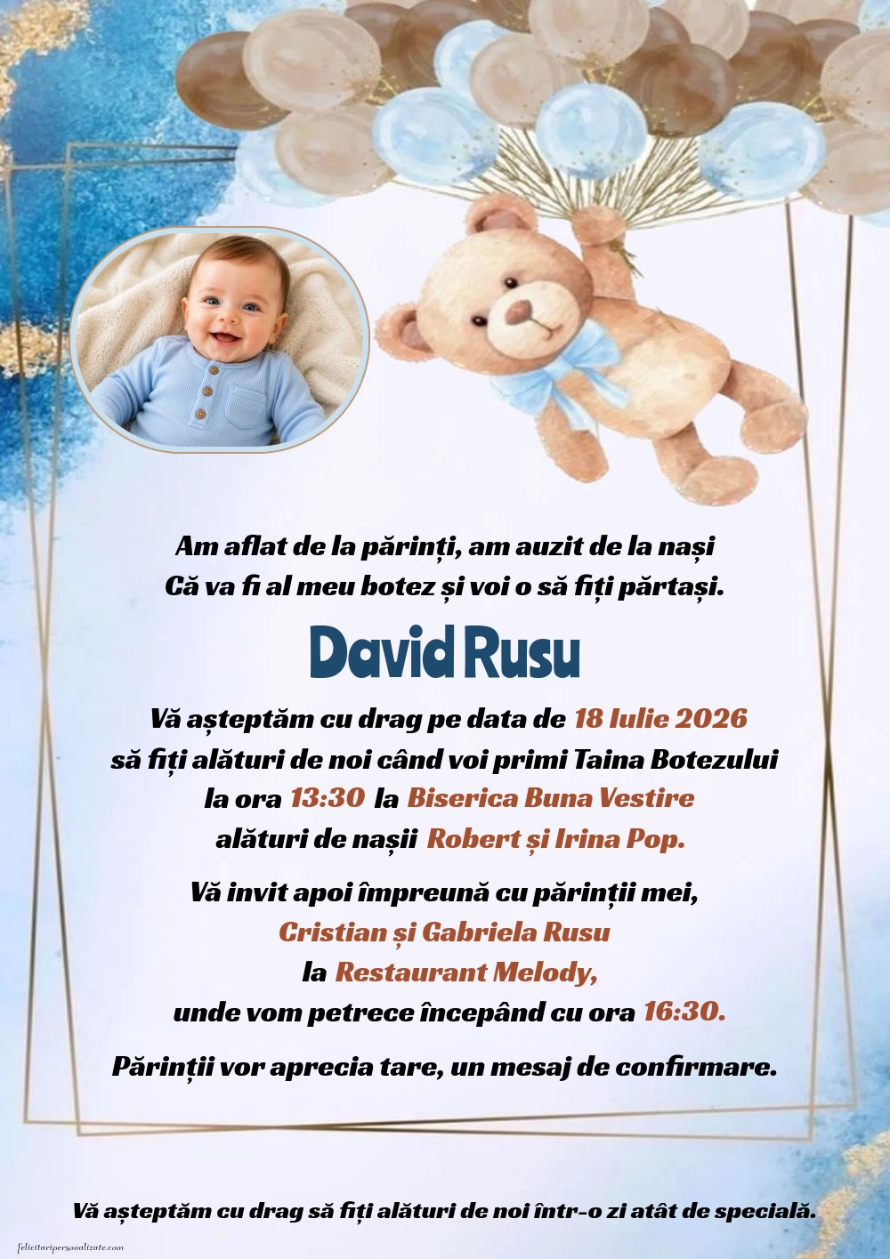 Invitație cu ursuleț