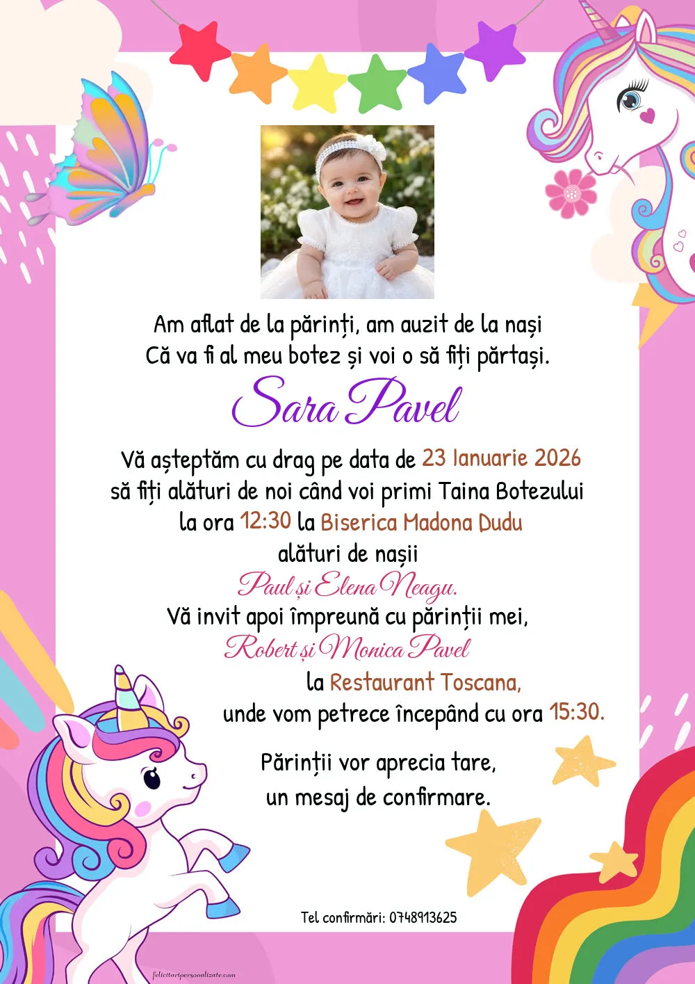 Invitație cu unicorn