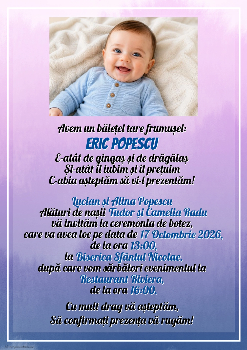 Invitație pentru băieți