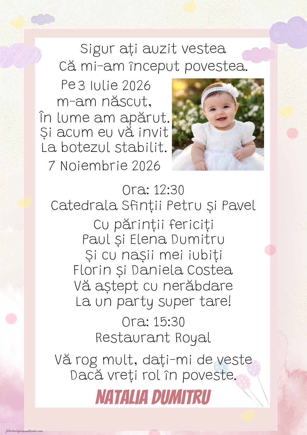 Invitație pentru fete