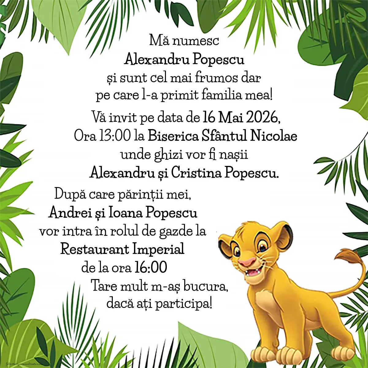 Invitație cu Simba