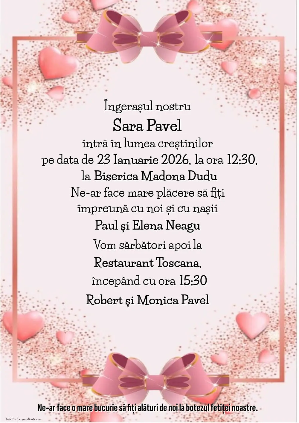Invitație cu inimioare