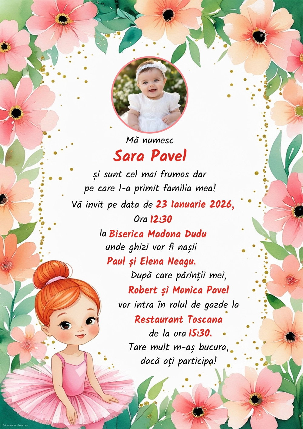 Invitație cu balerină