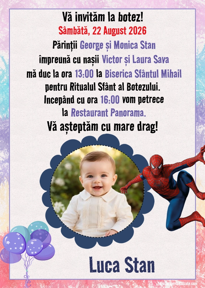 Invitație cu Spiderman