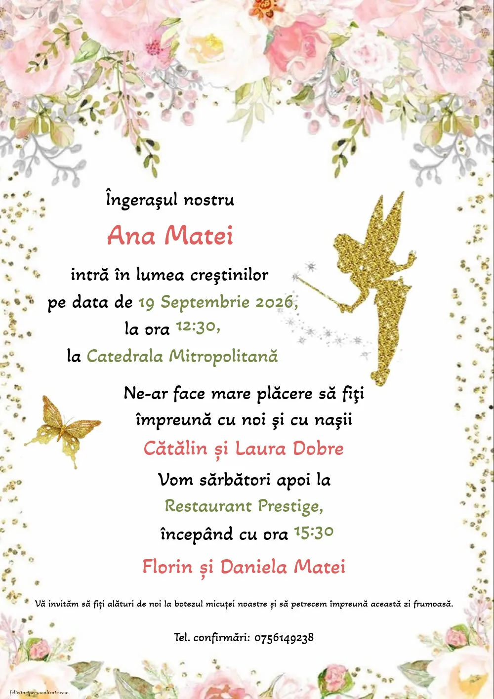 Invitație cu fluturi