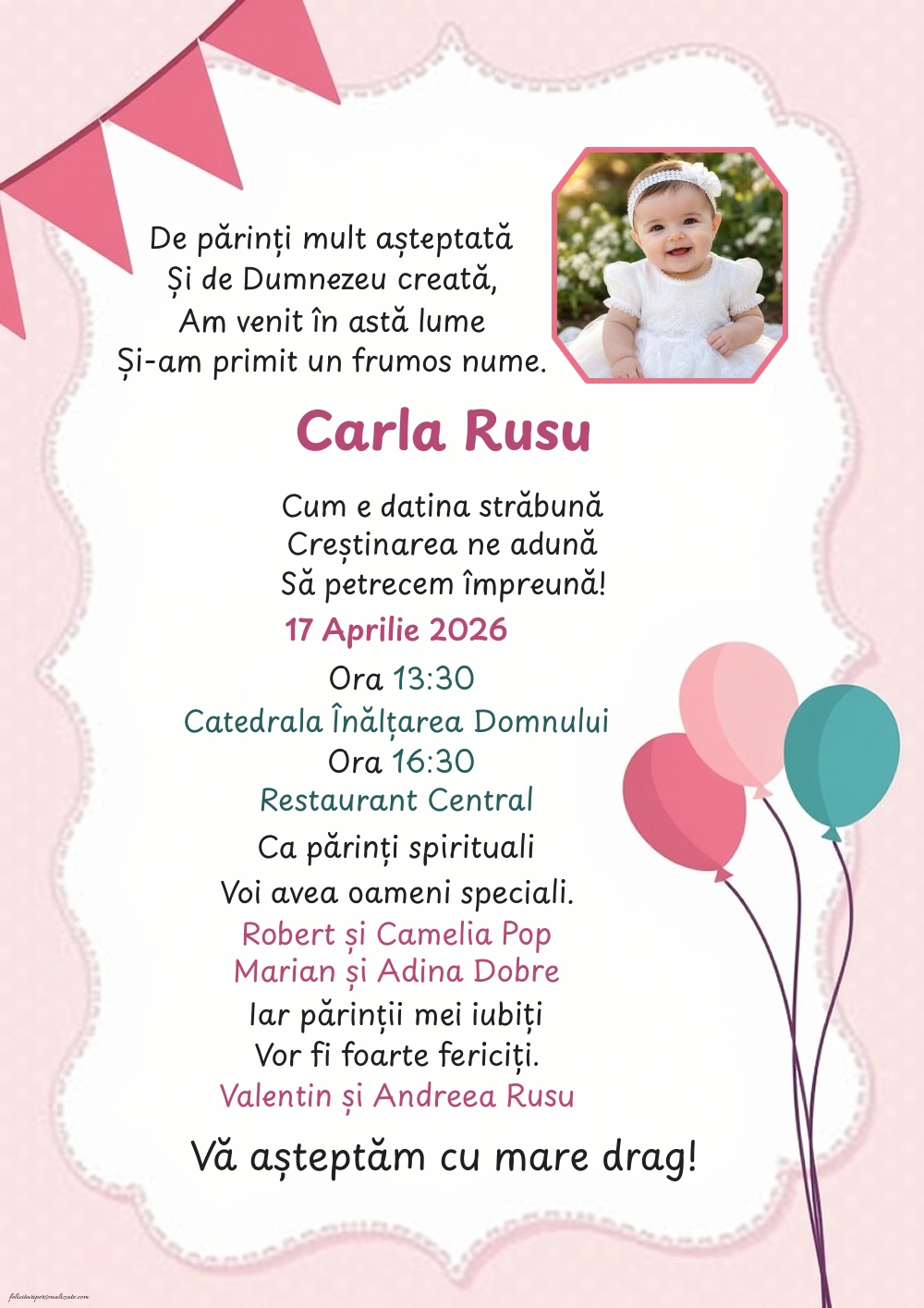 Invitație cu baloane