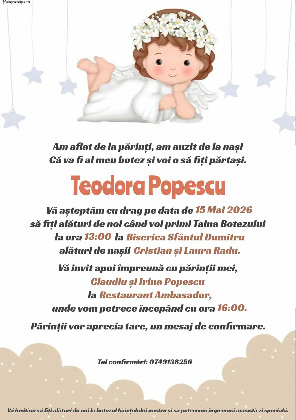 Invitație cu îngerași