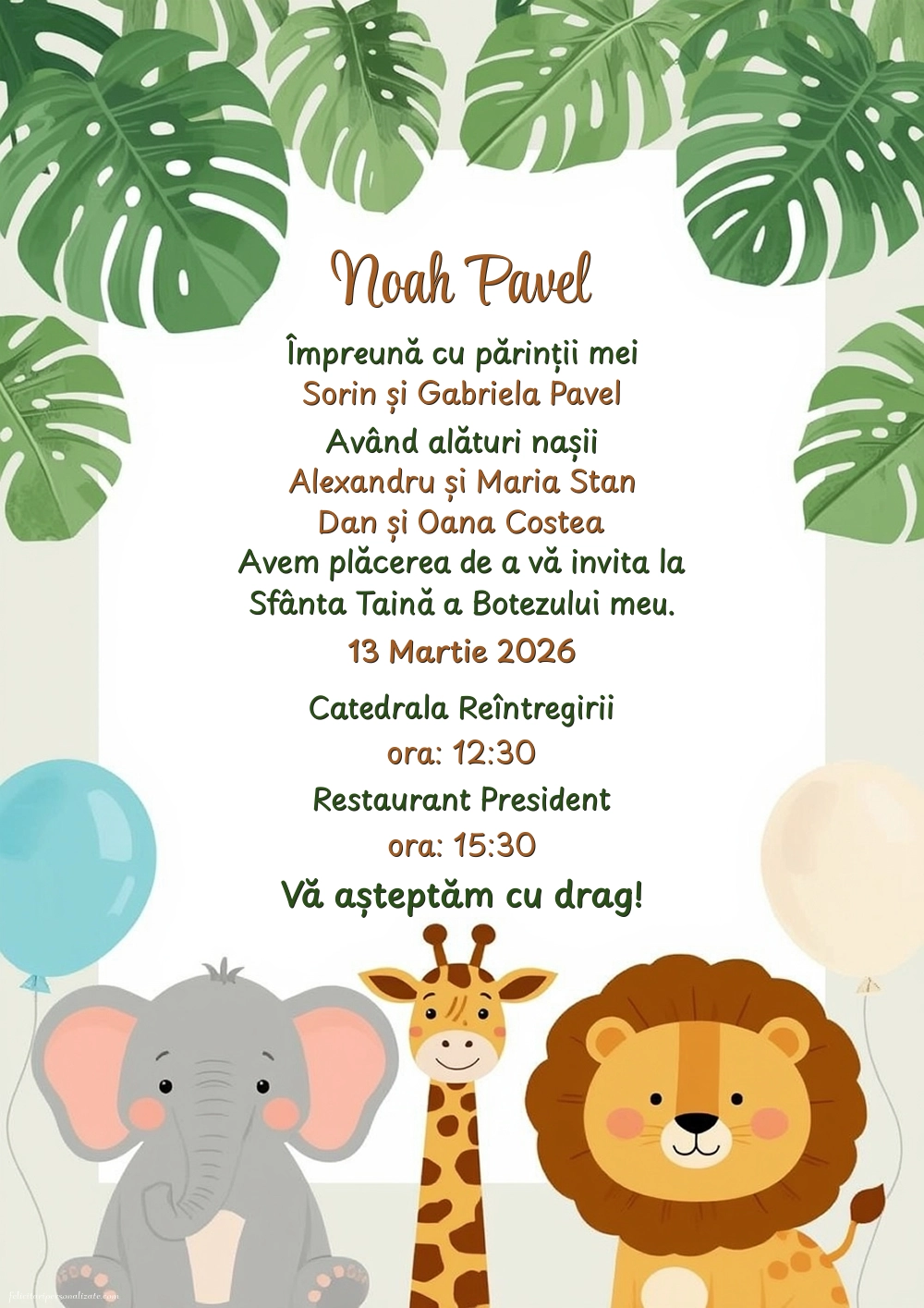 Invitație cu tema jungle