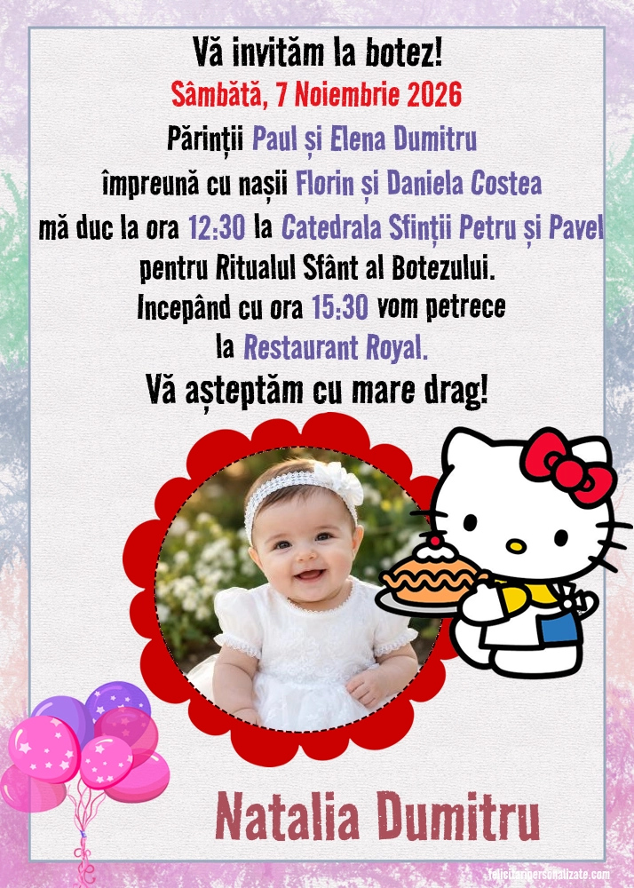 Invitație cu Hello Kitty