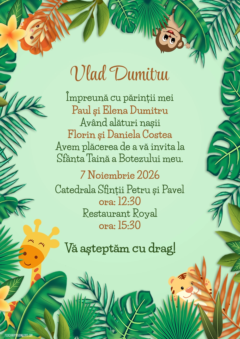 Invitație cu tema jungle