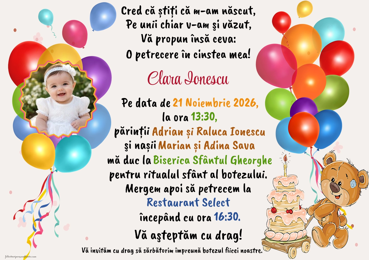 Invitație cu Teddy