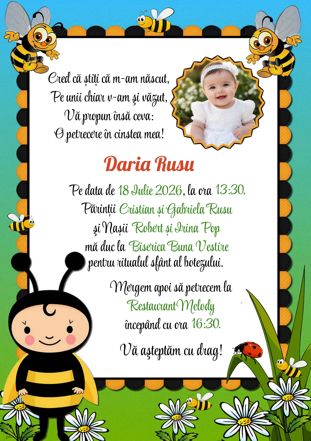Invitație cu albinuțe